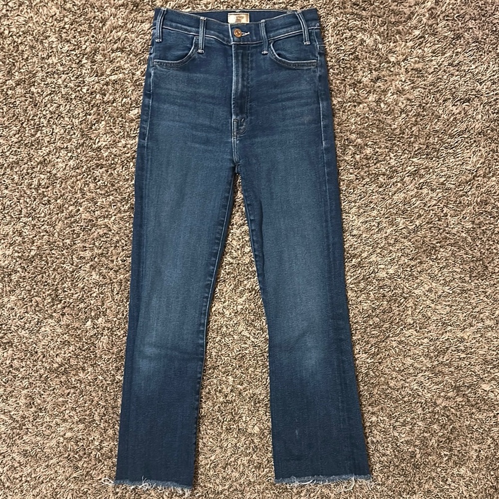 MOTHER Blue Ankle Cropped Jeans with High-Rise Fit